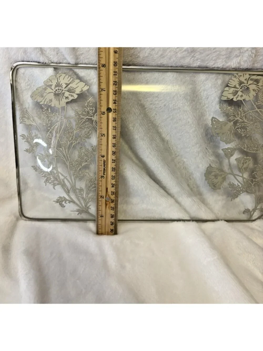 VTG MCM 1950's Silver City Floral Poppy Glass Overlay Platter Horderves Tray
